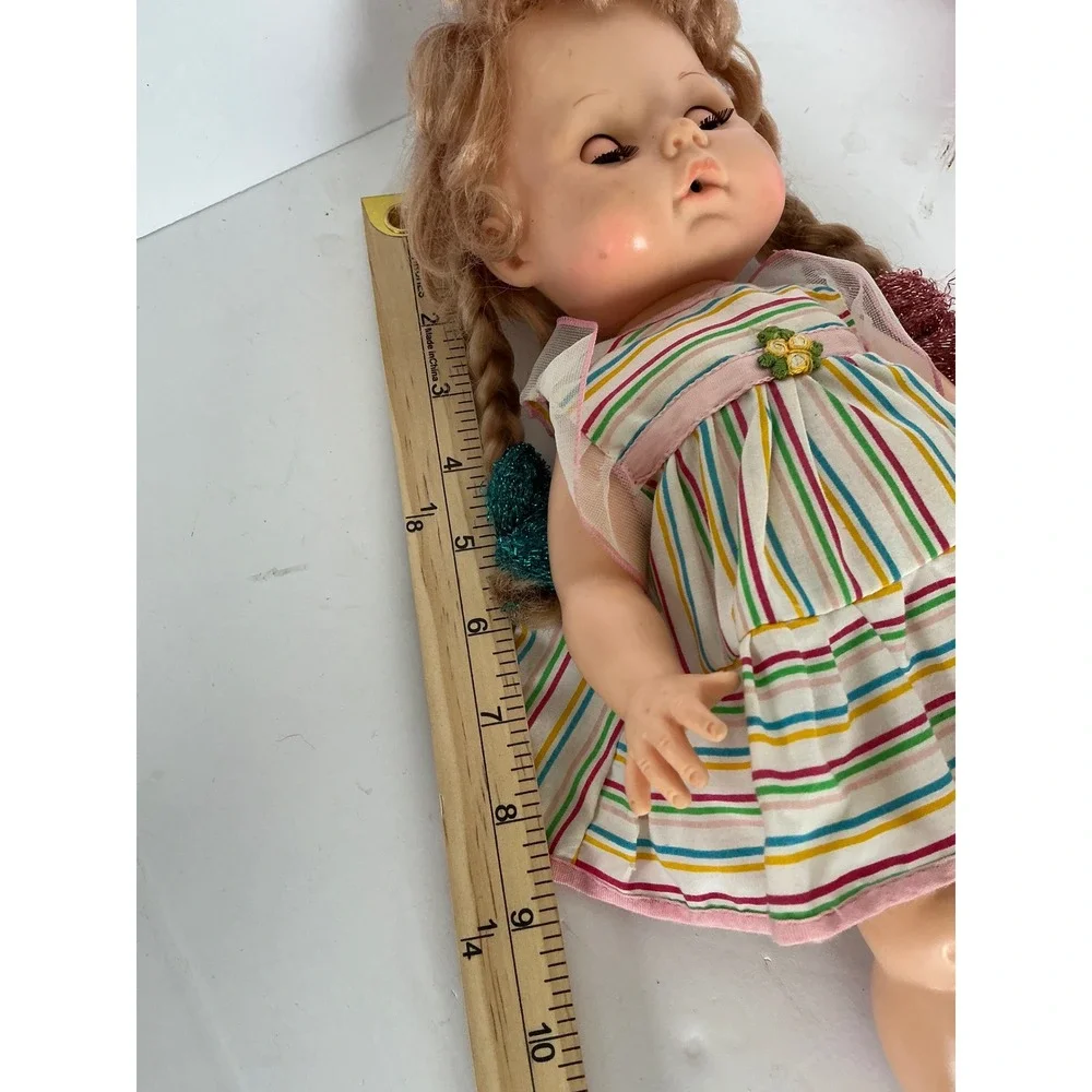 Eegee‎ Co Softina Vintage Doll Set Striped Dress Pink Lace Outfit 13in 1980s